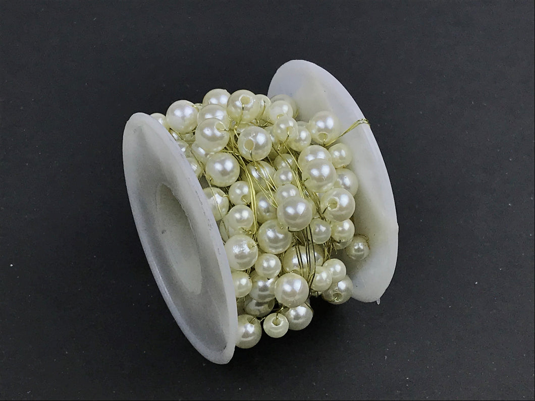 OASIS 6MM/8MM MIXED BEAD WIRE ON REEL X 8M (IVORY/GOLD)